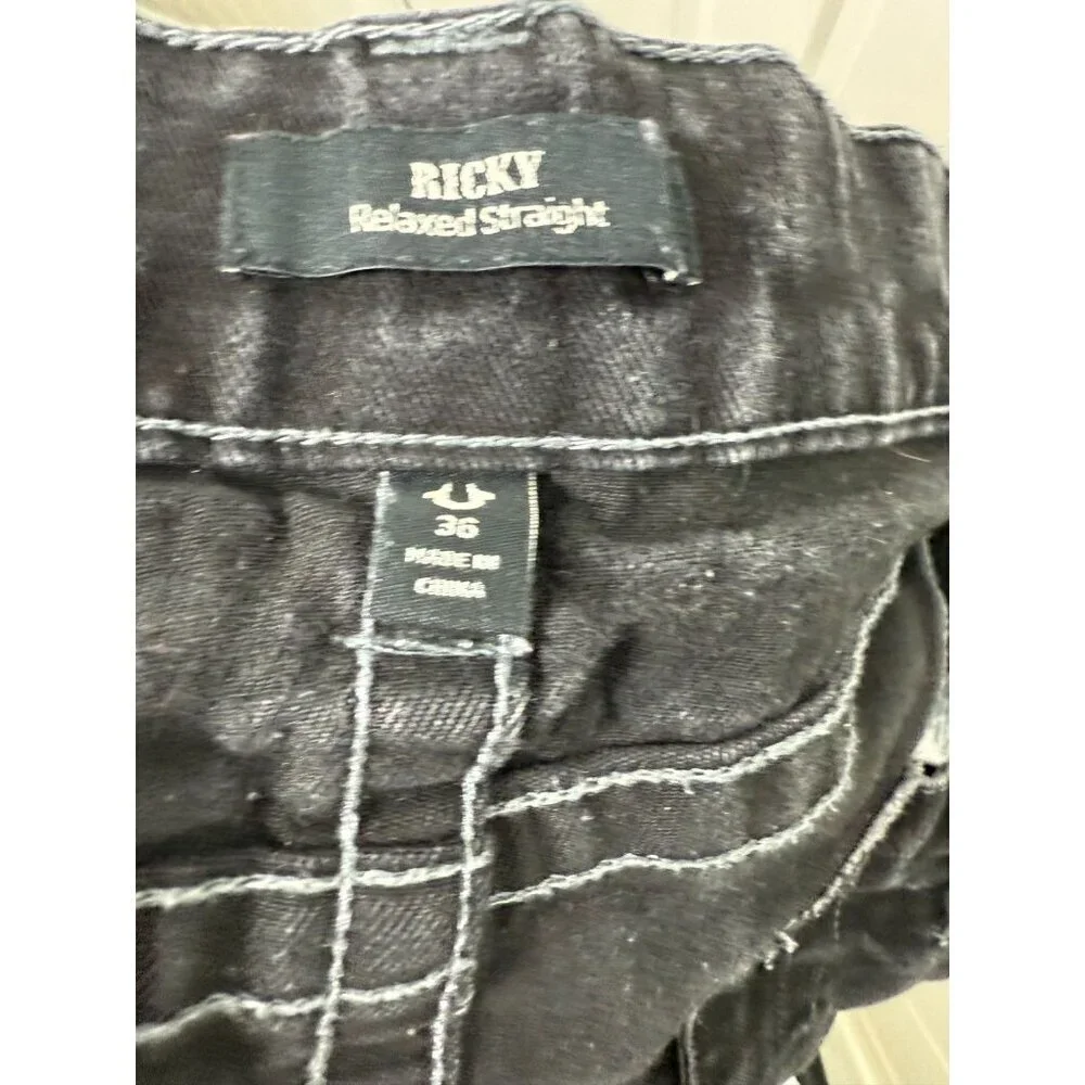 True Religion Men's Ricky Relaxed Straight Jeans Black Demin Size 36W x 29.5L